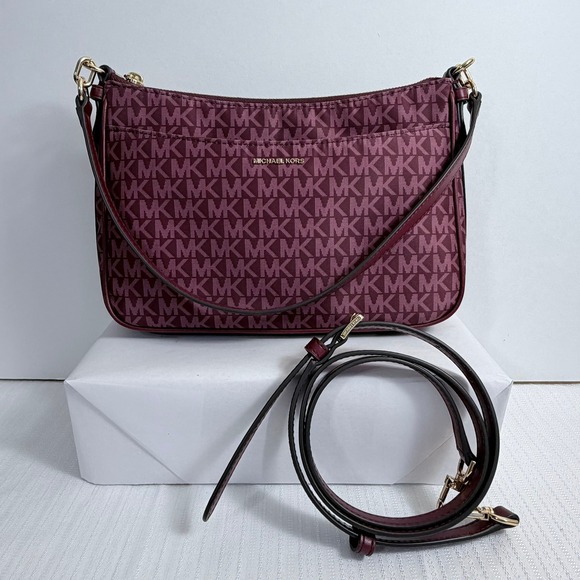 Michael Kors Jet Set Merlot Monogram Jacquard Crossbody Bag - Picture 3 of 9